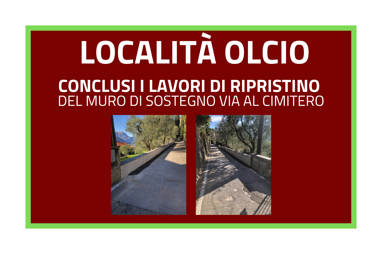 L'immagine riporta il titolo dell'avviso e le fotografie del muro e della via